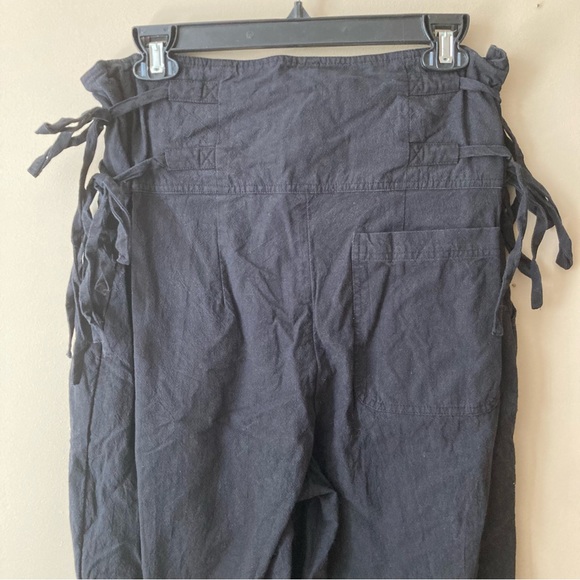 Free People Black Button Fly Waist Tie Straight Cotton Trousers - Picture 6 of 7